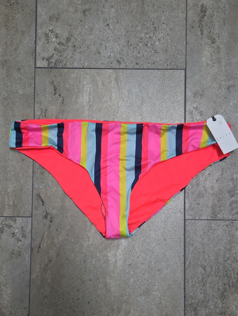 Leith Neon Coral & Multicolor Stripe Bikini Bottom